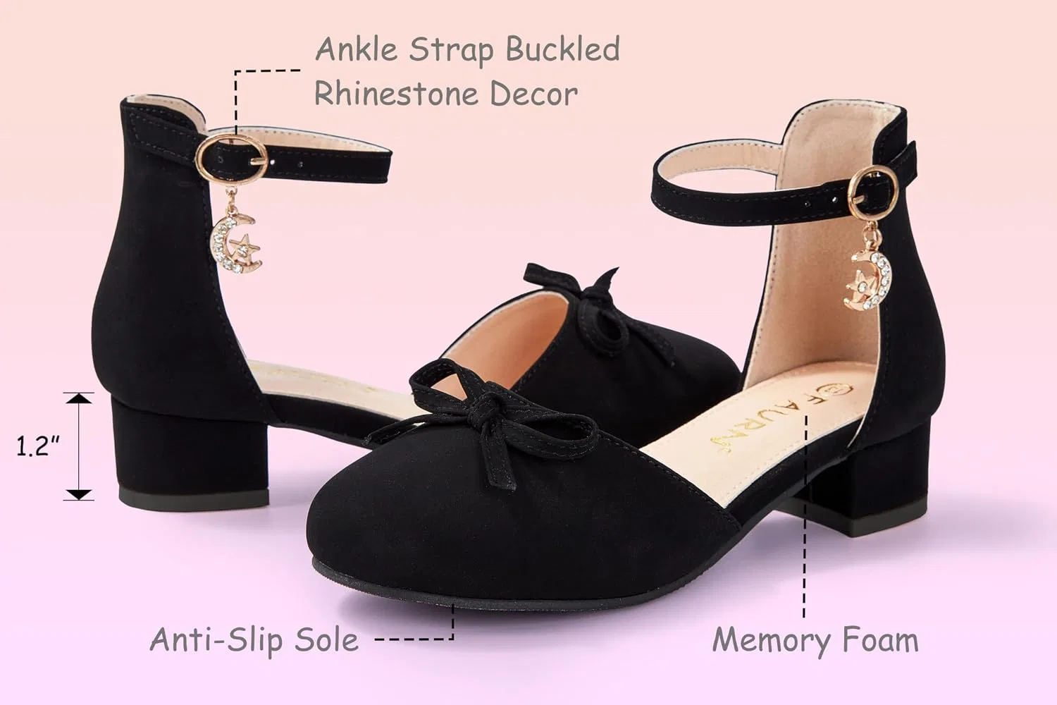 Детские туфли для девочек с бантом Faurn, Black Nubuck — фото 3