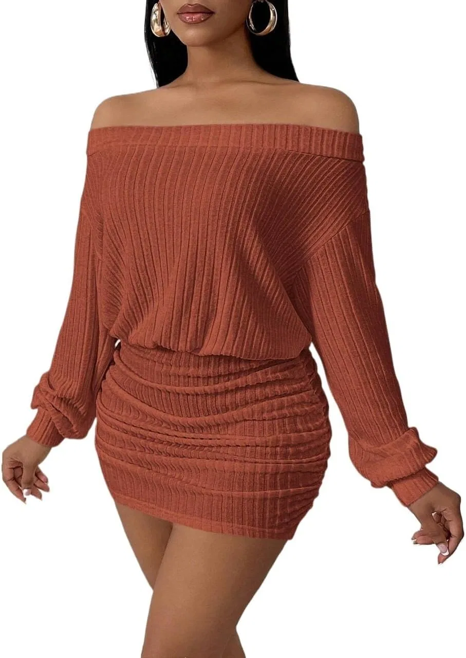 Женское облегающее платье с рукавами Ruched Hem, Brown