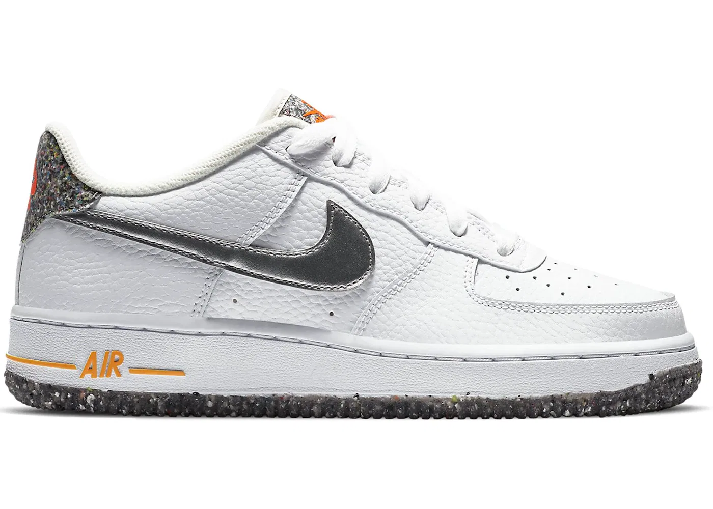 Детские кроссовки с принтом Nike Air Force 1 Crater Nike, White/Metallic Silver-Light Smoke Grey-Laser Orange