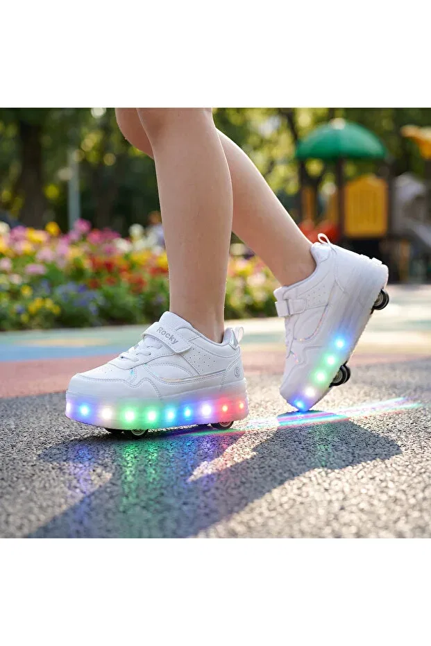 Детские кроссовки-ролики со светодиодами Buruni, Glowwhite
