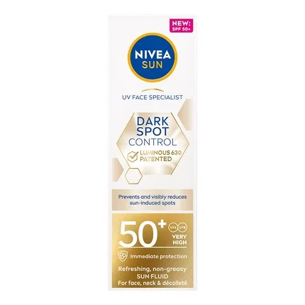 Солнцезащитный флюид для лица SPF50+ Nivea Sun Spot Control Luminous 630, 40 мл
