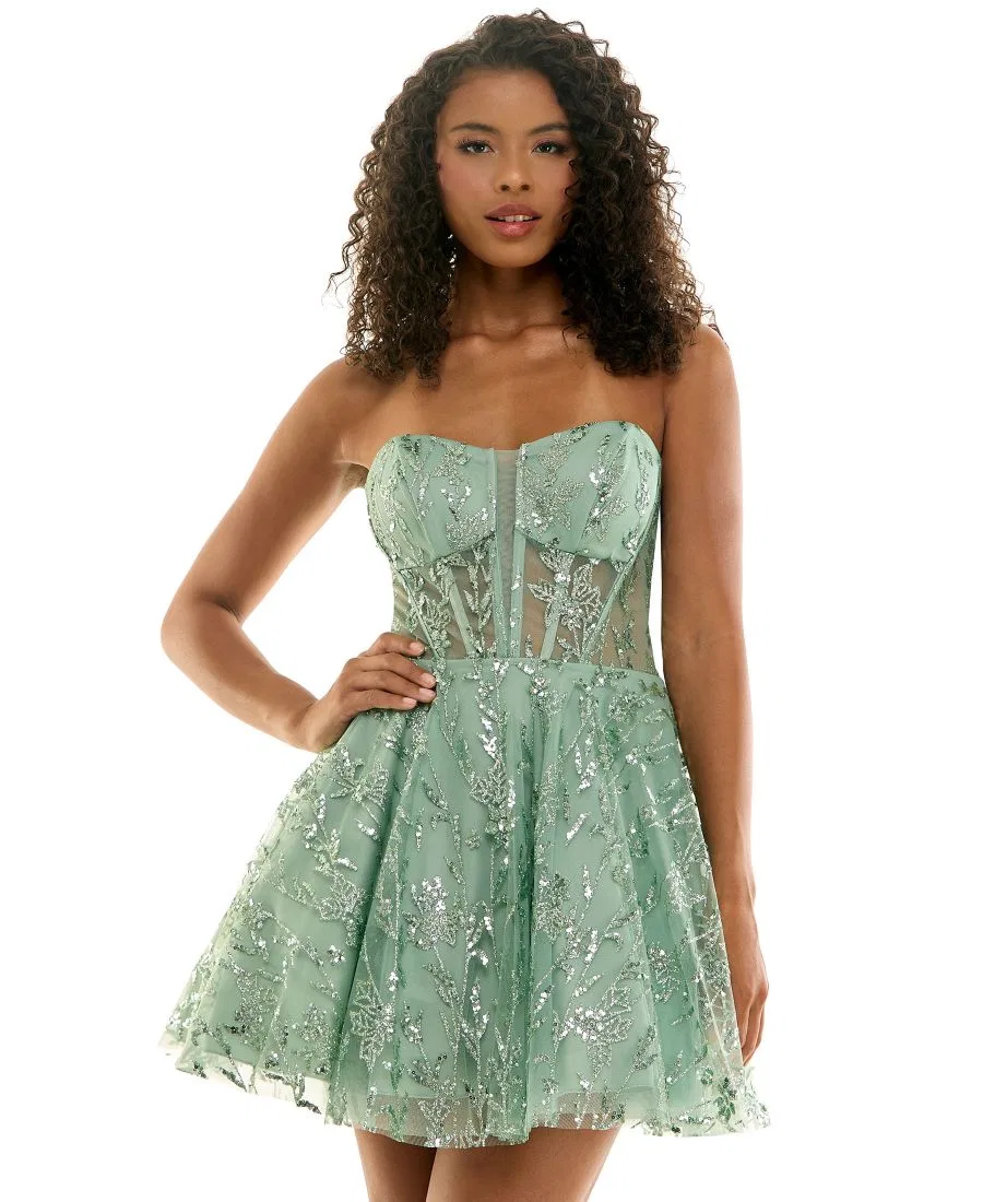 Платье-бюстье с блестками, модель Glitter Strapless Bustier Corset Fit & Flare Mini Dress SENI & CADE, Sage — фото 2