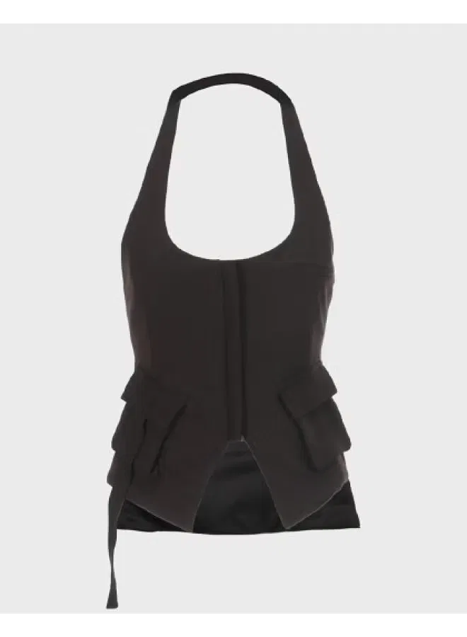 Топ с открытой спиной на бретелях Zara, черный