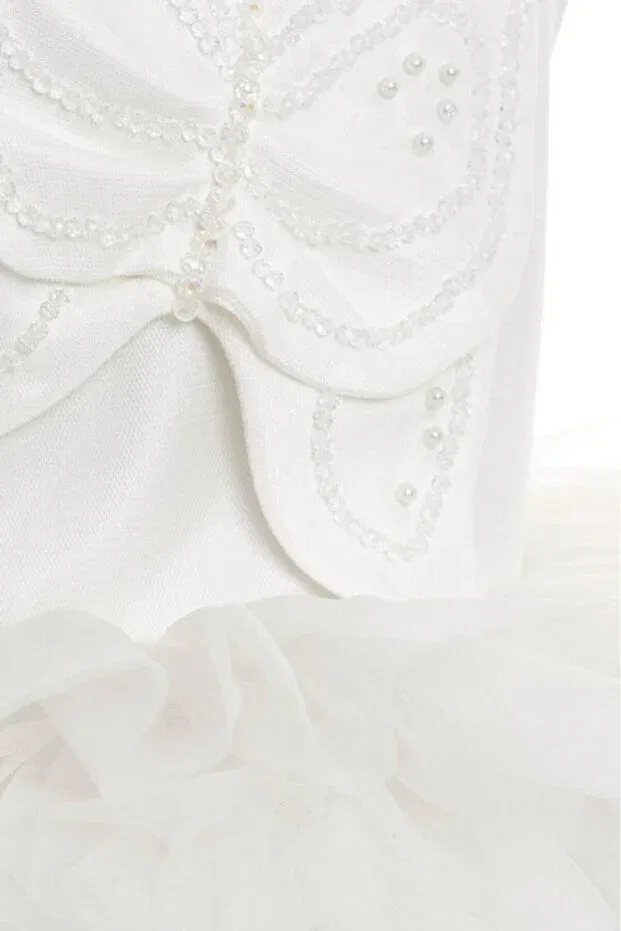 Детское платье для девочек с коротким рукавом Evening dress girls special occasion dress - layered tulle skirt & beaded bow 3-4-5-6-7 years 36016pr Pamina, Ecru — фото 3
