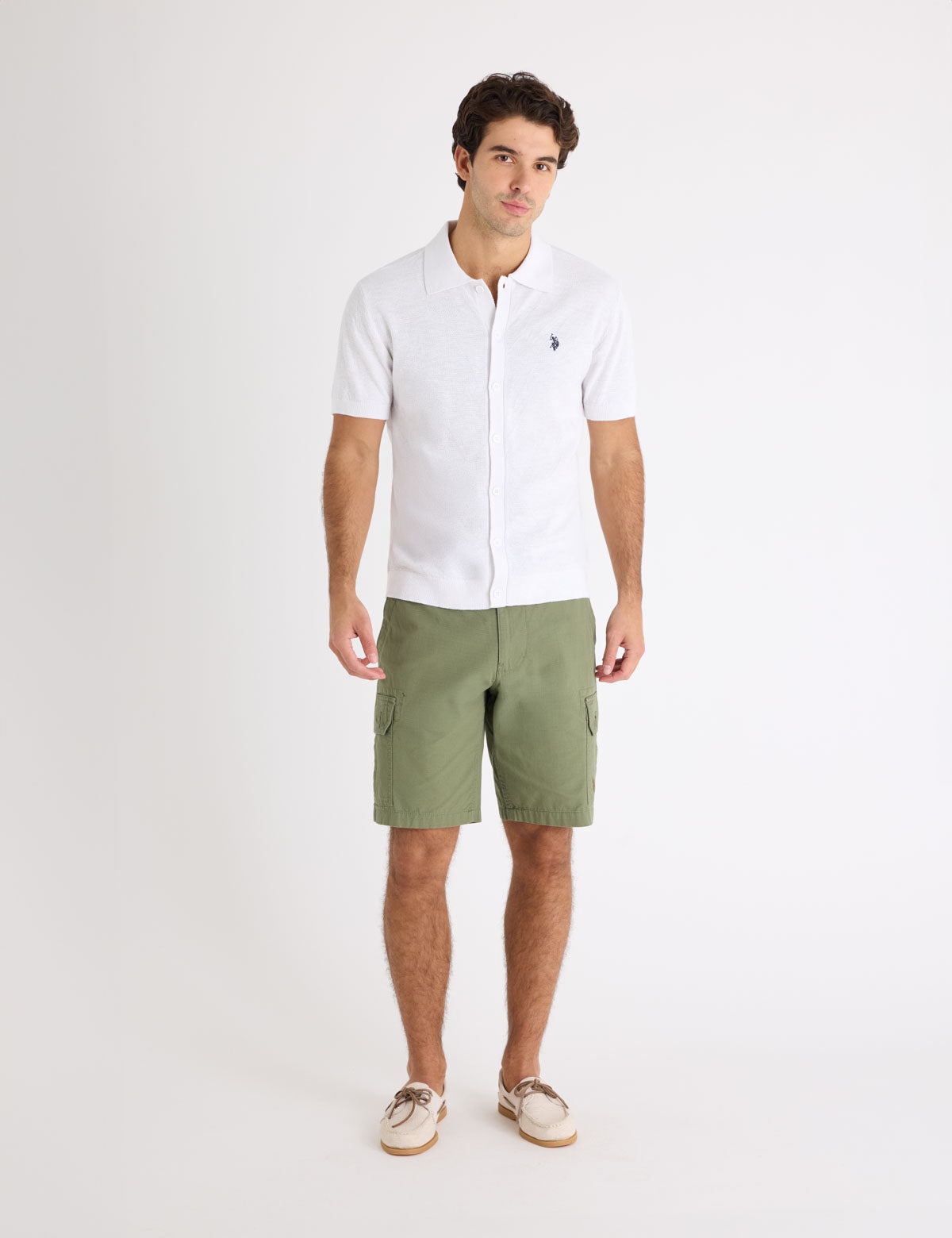 Мужская футболка-поло U.S. Polo Assn. Button Front Seed Stitch Cotton Slub, белый — фото 4