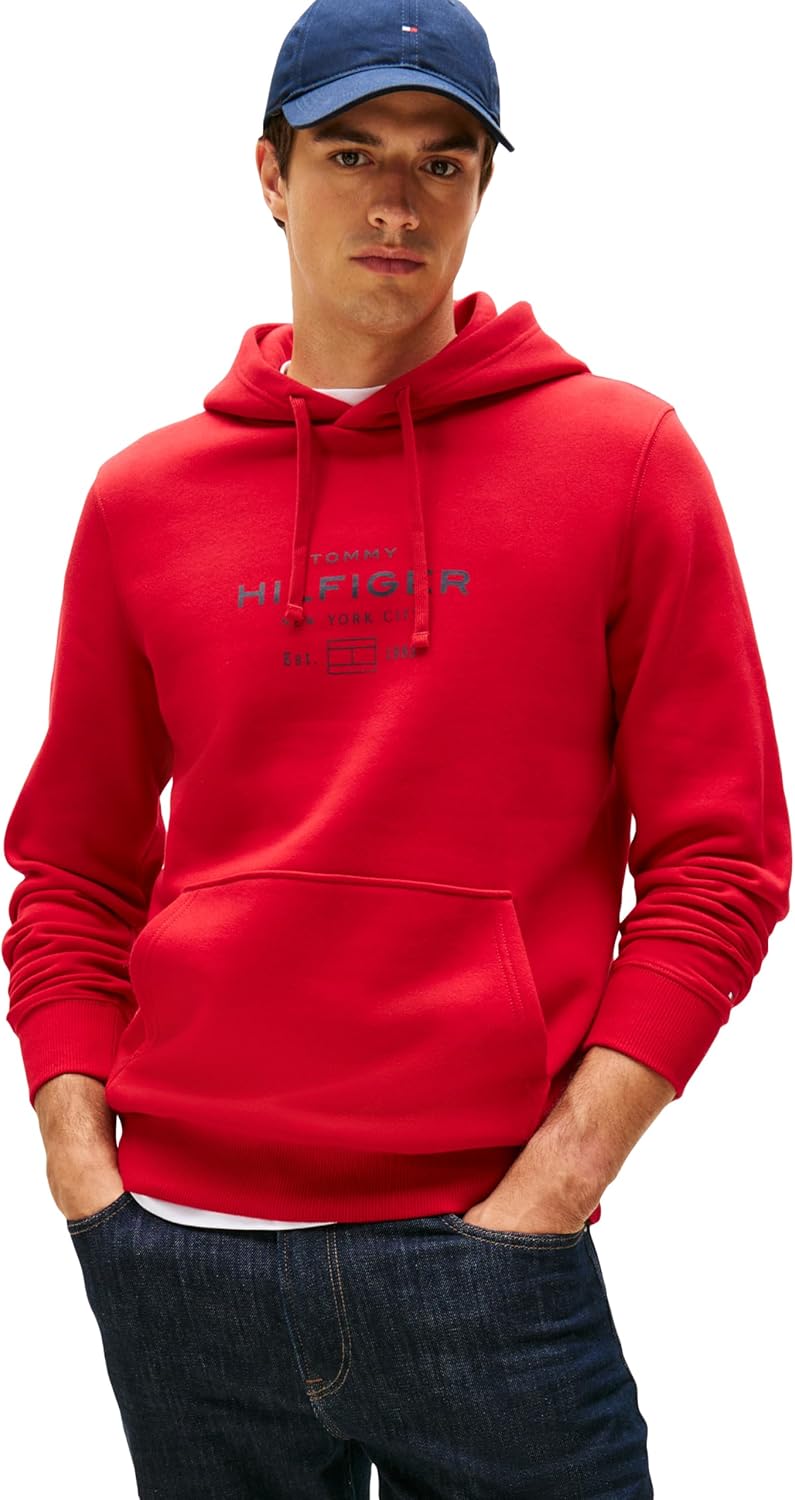 

Мужская толстовка с капюшоном Tommy Hilfiger средней плотности с фирменным напечатанным графическим логотипом, Medium Red