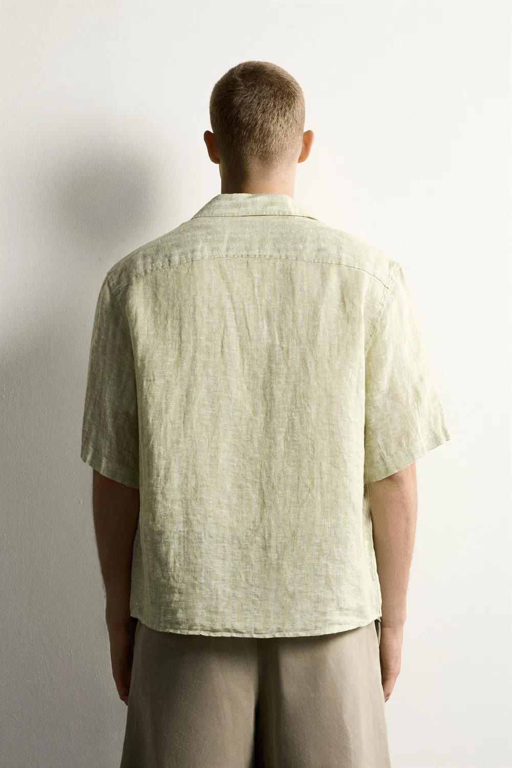Рубашка в полоску из жаккардовой ткани, 100% лен. ZARA, Light green — фото 3