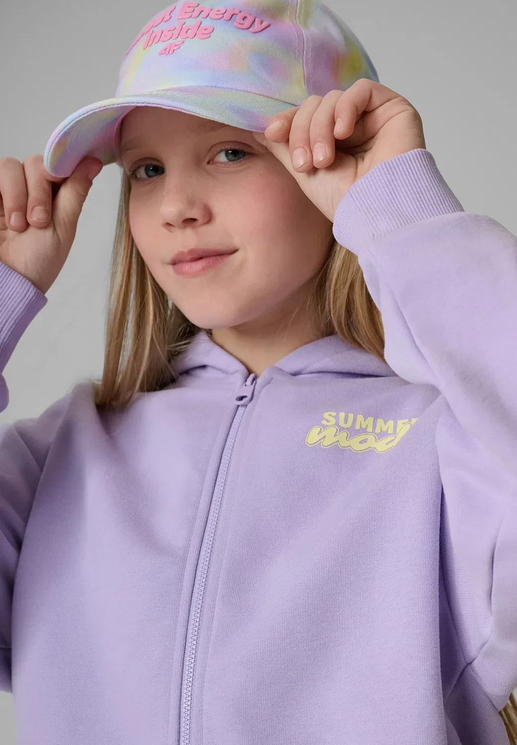 Bluza dresowa свободная z kapturem dziewczęca - толстовка на молнии 4F, Light Violet — фото 4
