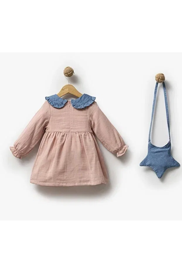 Детское платье для девочек хлопковое Muslin dress with bag Ufuk Çizgisi, Pink — фото 3