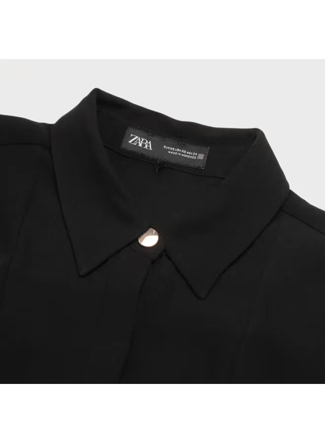 Рубашка с длинным рукавом и контрастными пуговицами Zara, черный — фото 4