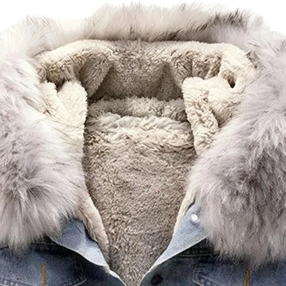 Женское джинсовое пальто-парка на подкладке из флиса, Grigio — фото 3