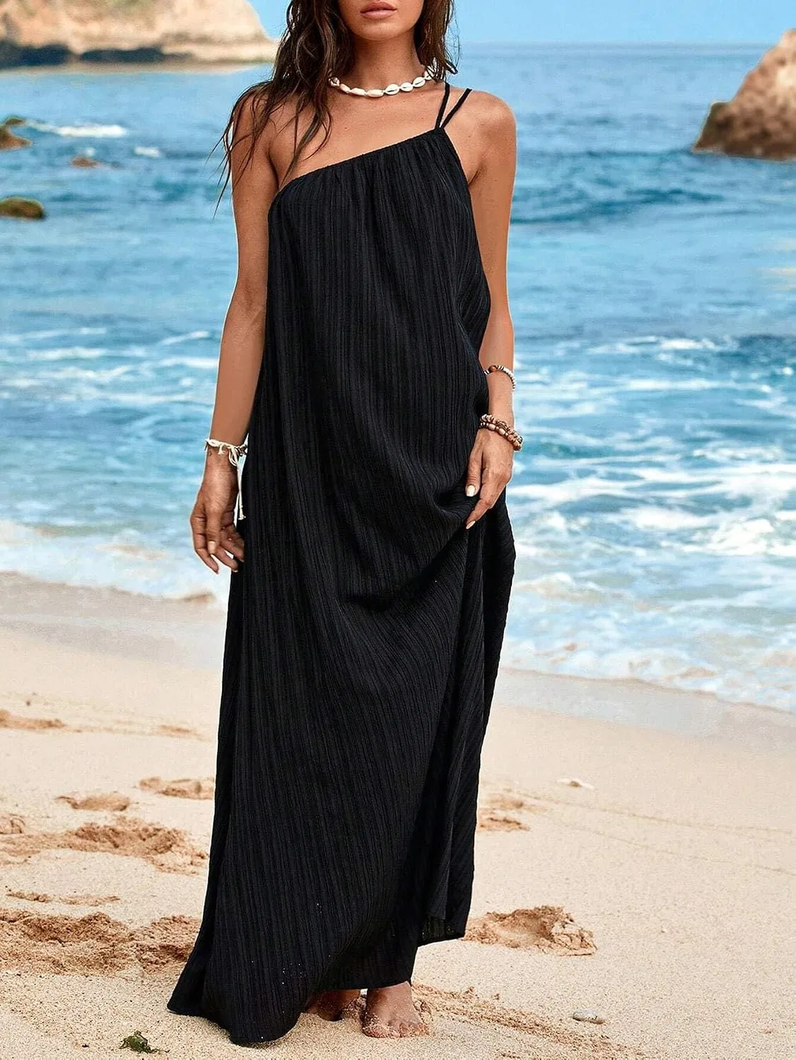 Женское повседневное макси-платье на бретелях Beach Vacation, Black — фото 4