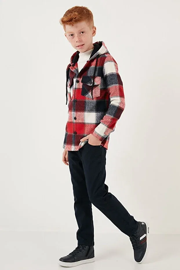 Детская рубашка с капюшоном с принтом Hooded double pocket plaid winter lumberjack shirt boy's shirt cf24w81778 Lela, Red — фото 4