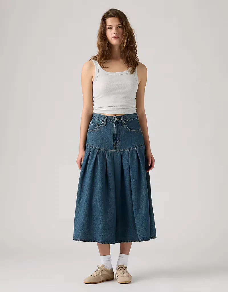 Длинная плиссированная джинсовая юбка Levi's Yoked, синий — фото 2