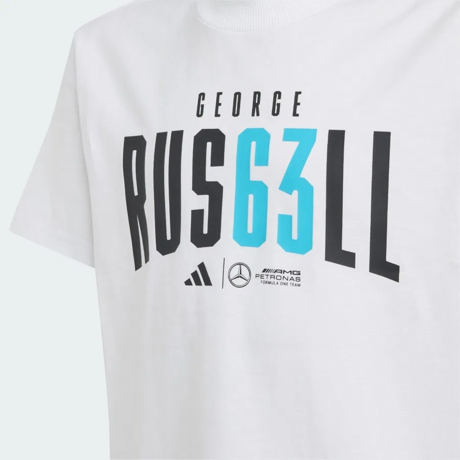 Детская футболка с принтом Mercedes-AMG Petronas George Russell Performance JZ8907 adidas, Белый — фото 3