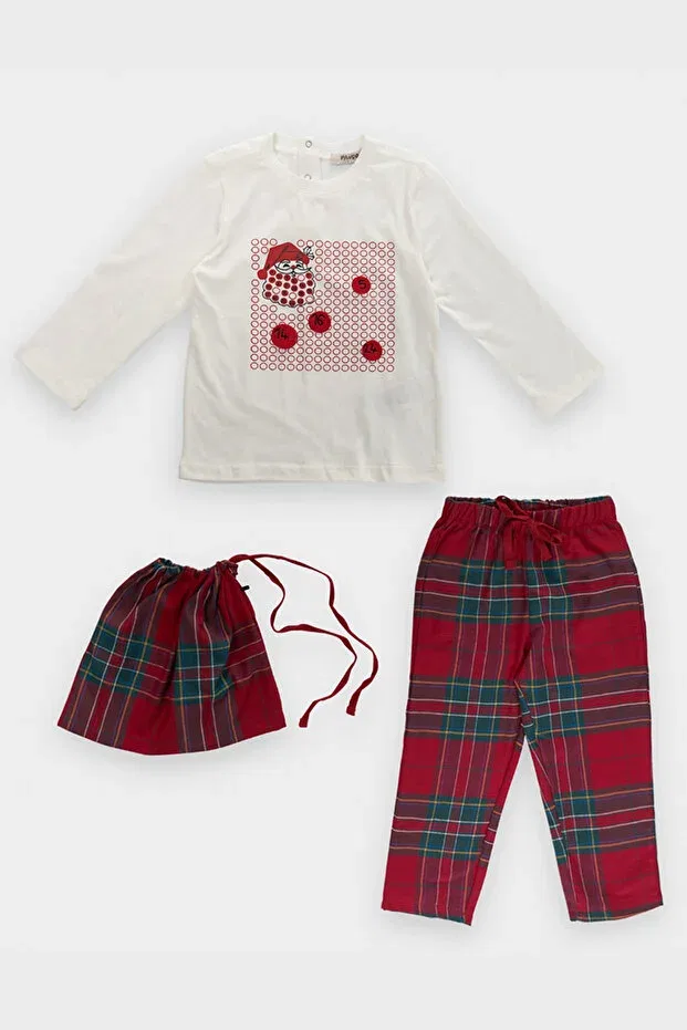 Детский комплект пижам для мальчиков с принтом New Year's Themed Red Baby Boy Pajama Set Panço, Red