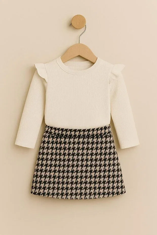 Детский комплект юбки и блузки с длинным рукавом Basics Ueskids, White