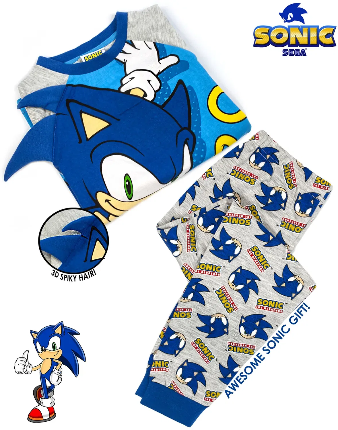 Детский комплект пижамы с длинным рукавом и длинной штаниной Sonic The Hedgehog, Blue — фото 3
