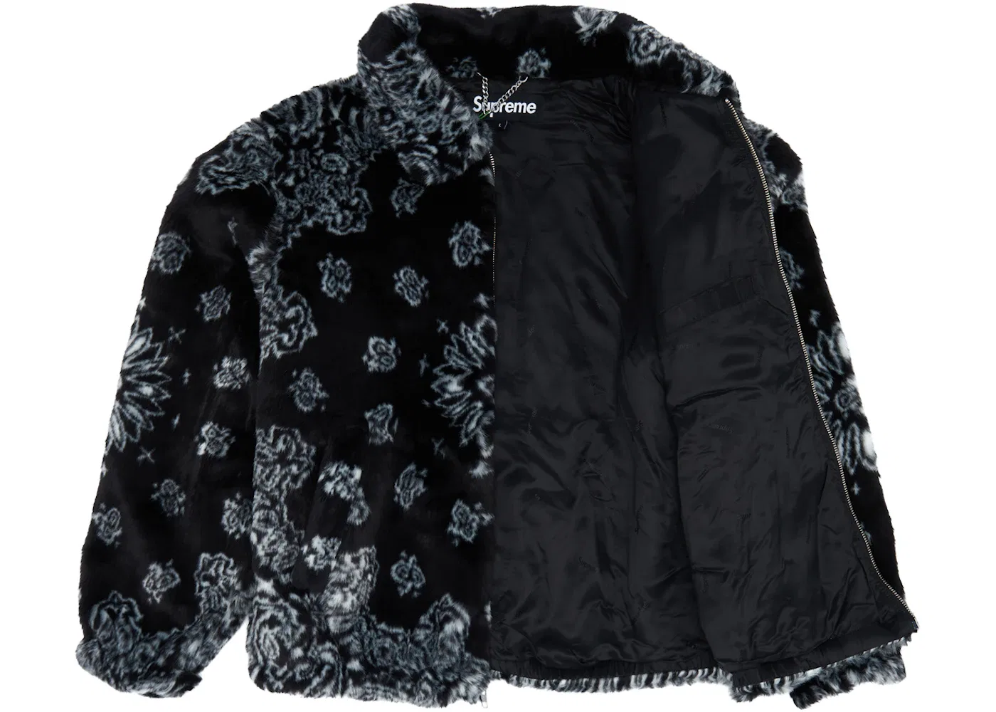 Мужская куртка-бомбер с принтом Supreme Bandana Faux Fur Bomber Supreme, Black — фото 2
