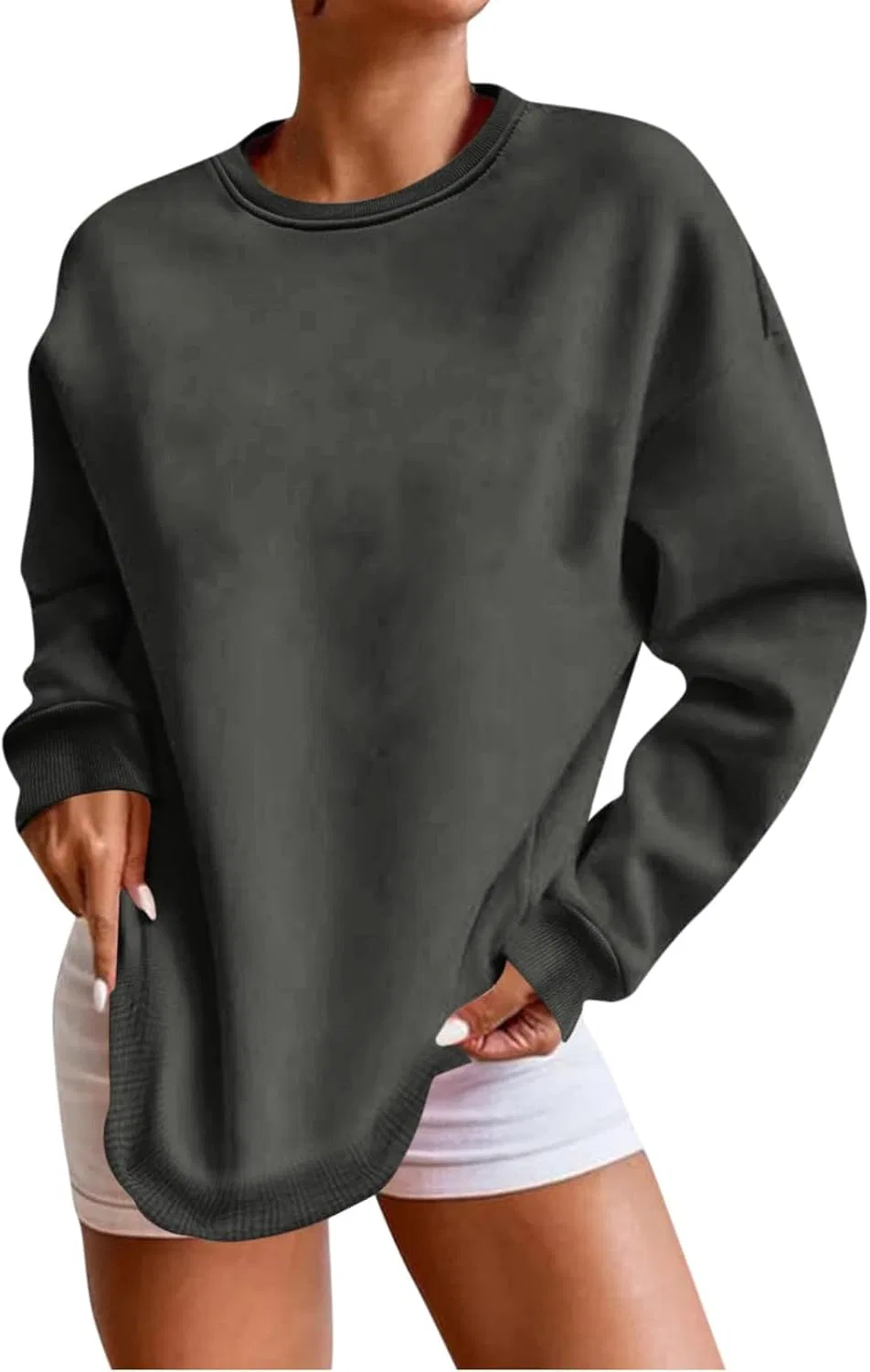 Женский свитшот с флисовой подкладкой, с длинным рукавом, 2-Dark Gray