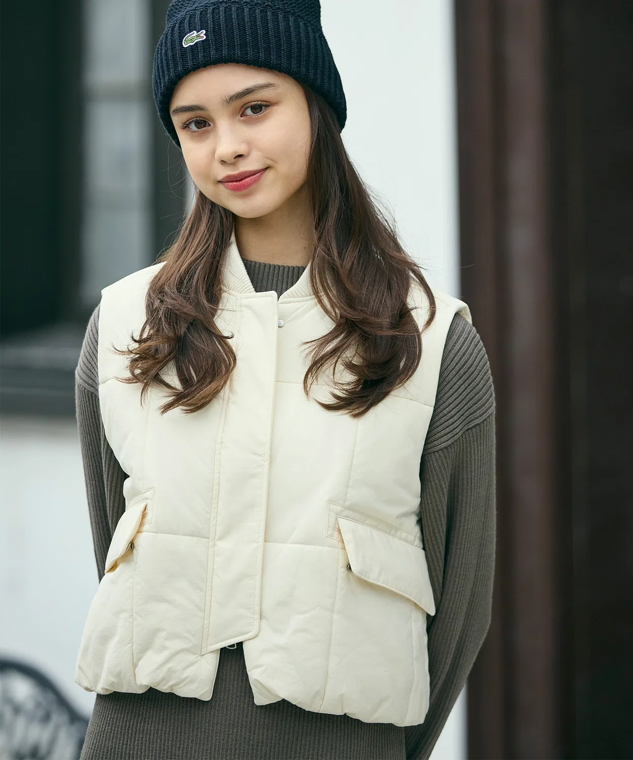 Женский укороченный стеганый жилет с водоотталкивающей пропиткой, THERMORE LACOSTE, Off White — фото 2