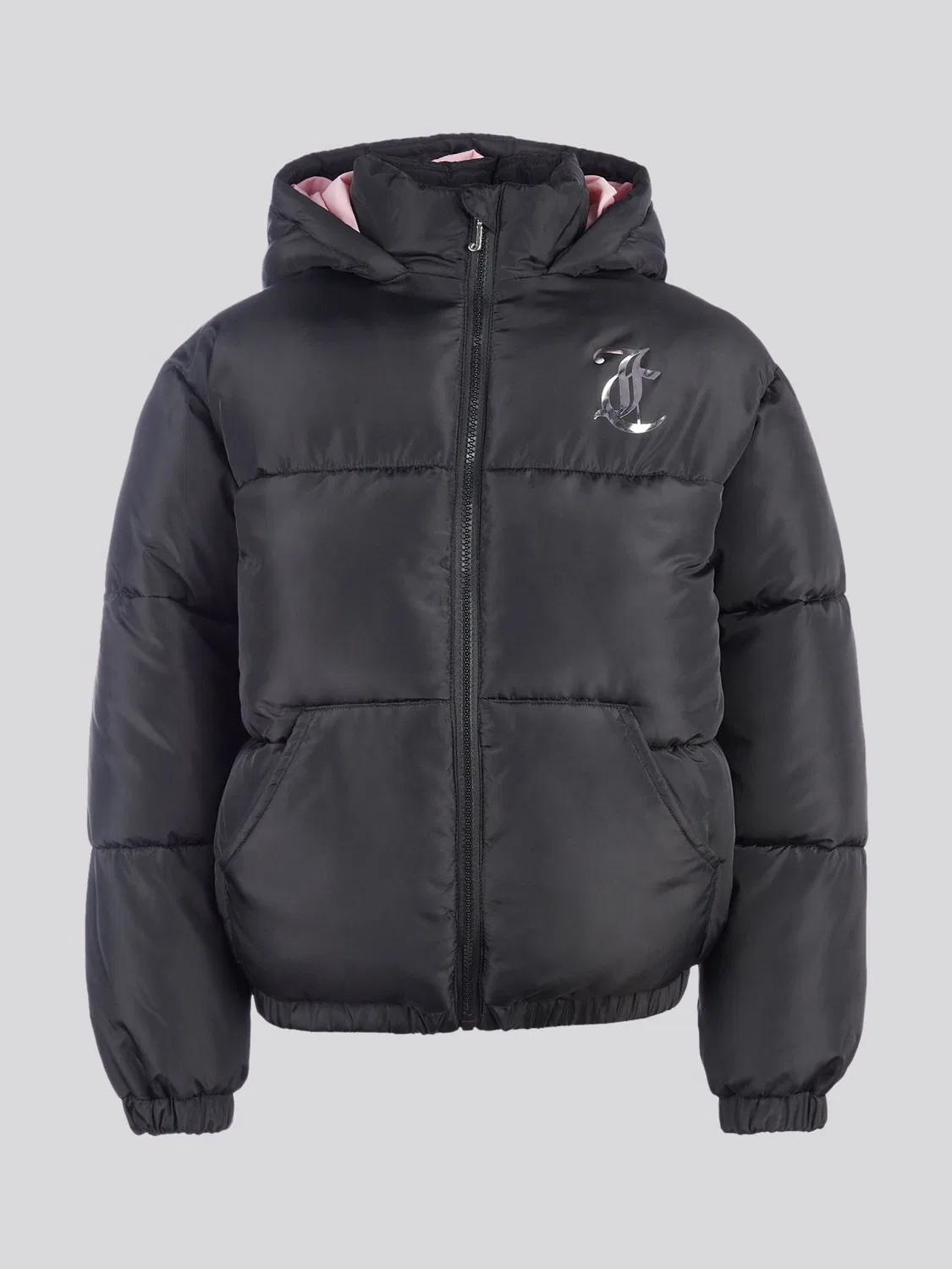 Пуховик укороченный с блестящим покрытием Juicy Couture, черный