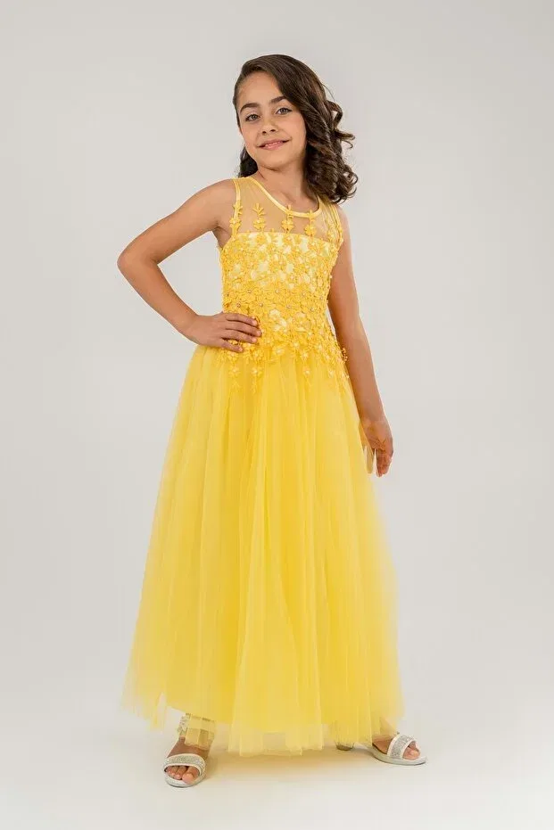 Детское платье для девочек кружевное Mnk Baby&Kids, Yellow — фото 2