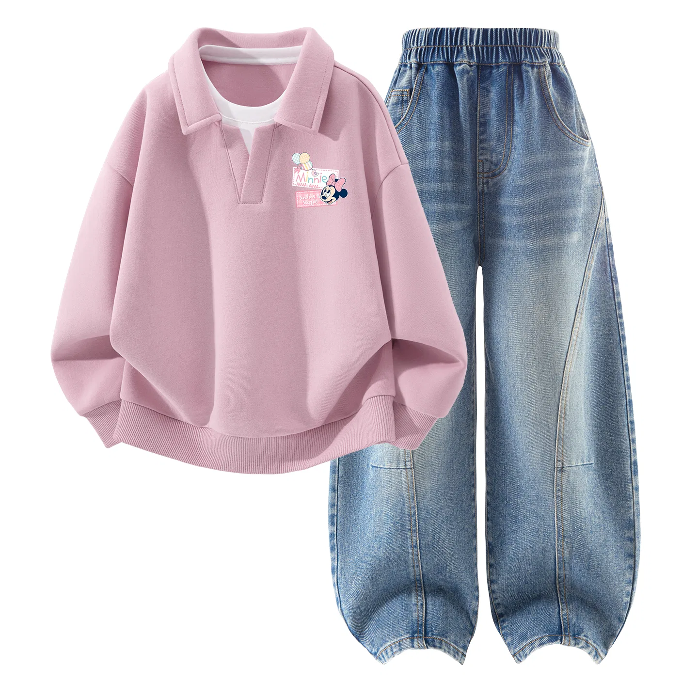 Детский спортивный комплект с поло-воротником Dazzle Heart Joy Lan Pink+Solid Color Denim Blue Disney — фото 3