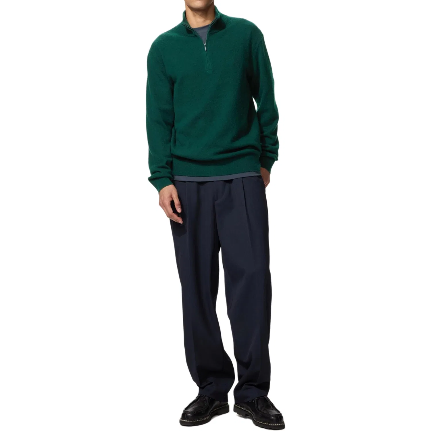 Мужской кашемировый свитер с воротником-стойкой 55 Turquoise UNIQLO, Turquoise — фото 3