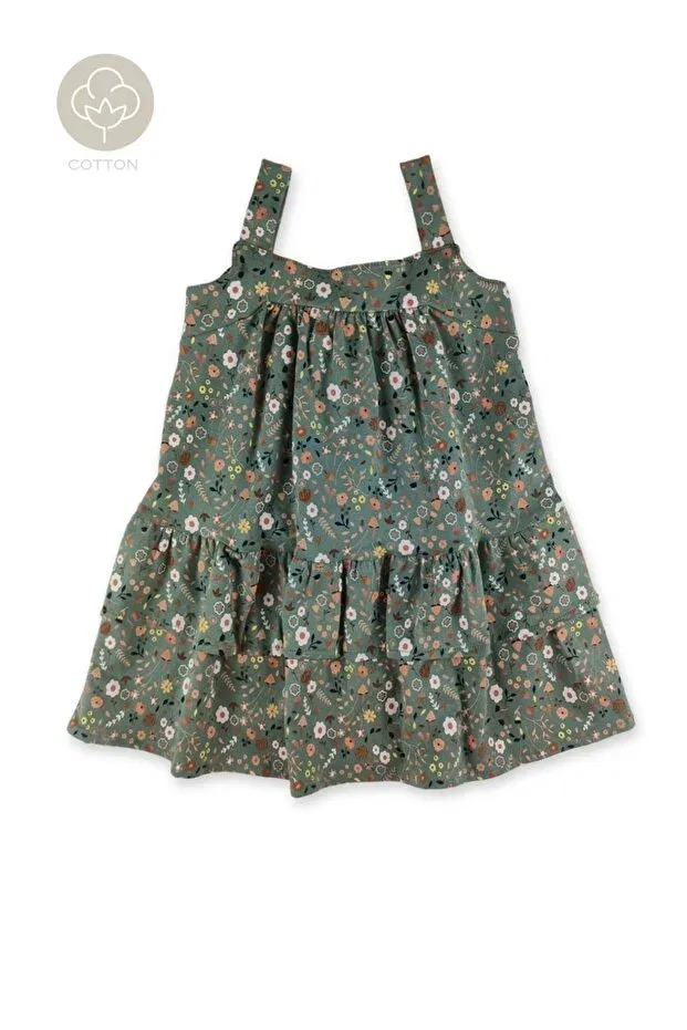 Детское платье для девочек с принтом Green Floral Ruffle Comfortable Summer Girls' Dress Difa Kids, Dark Green