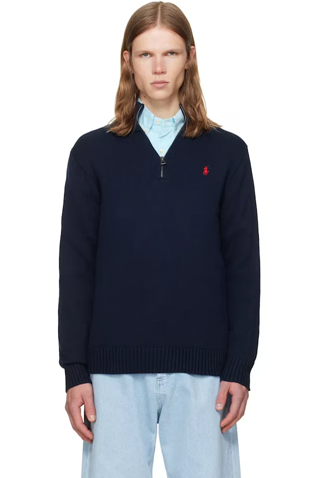 Синий свитер с застежкой-молнией до середины груди Polo Ralph Lauren