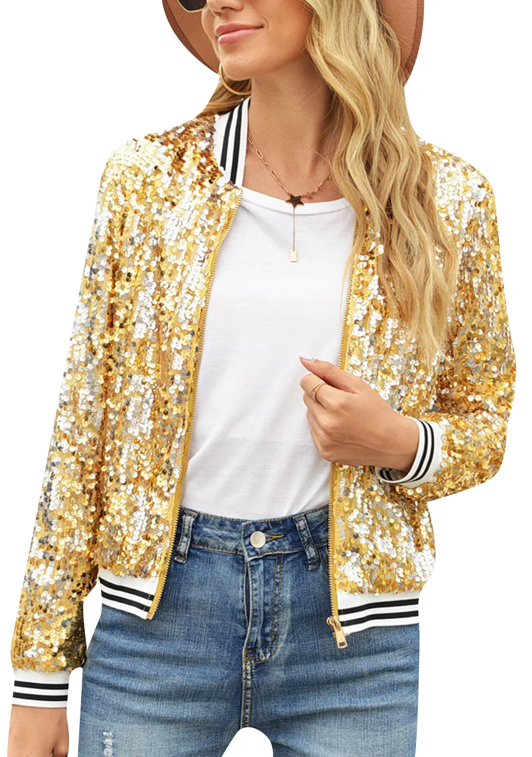 Женское пальто с блестящими пайетками Oversized, Gold