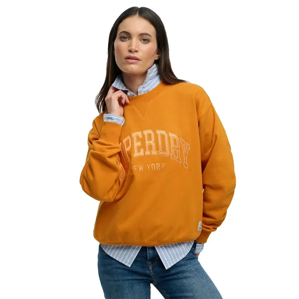 Свитшот Varsity Satin Applique Crew Superdry, оранжевый