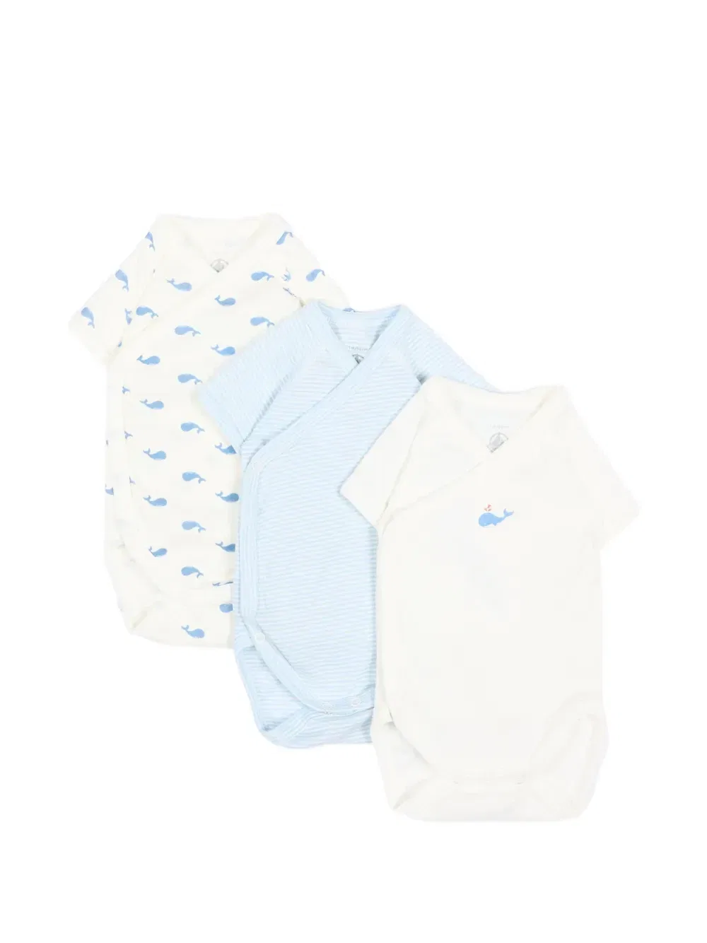 Набор боди с запахом и принтом в виде кита набор из трех Petit Bateau, белый