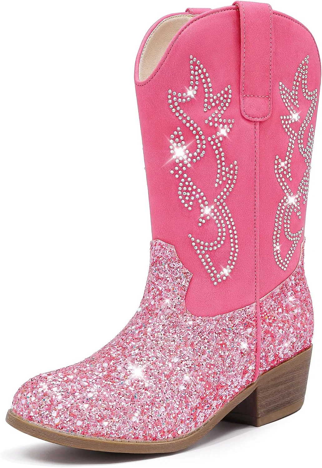 Детские сапоги для девочек с принтом Cowboy Boots for Girls Rhinestone Cowgirl Boots Little Big Kid LAURMOSA, Pink Sequin