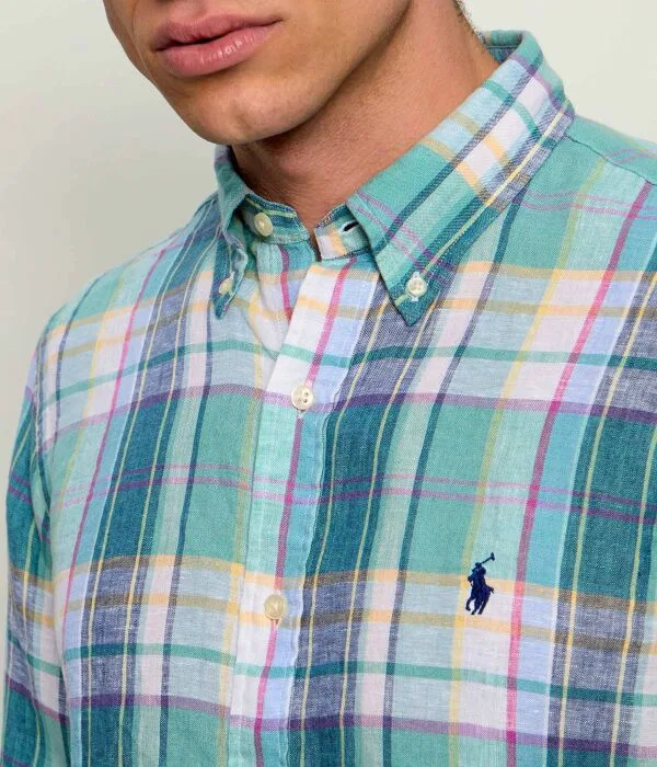 Мужская льняная рубашка с длинным рукавом Polo Ralph Lauren, Turchese — фото 4