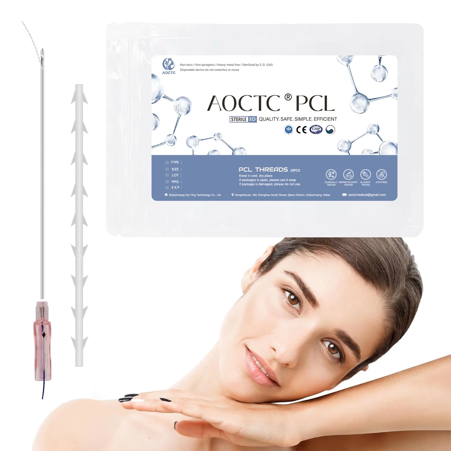 Pcl-филлерные нити для лица и тела, 20 шт, AOCTC, 18G 100мм