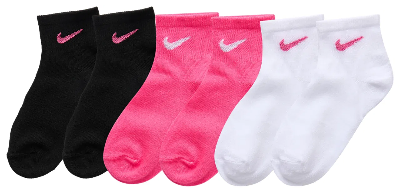 Носки для девочек Metallic Crew 6 Pack Nike, розовый/белый