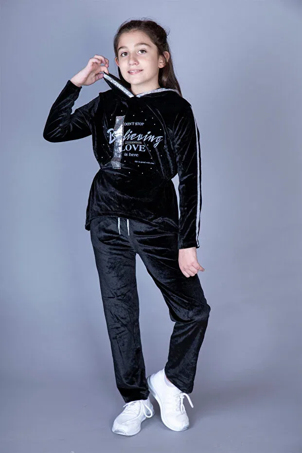Детский комплект из худи и штанов с принтом Velvet Toontoy, Black