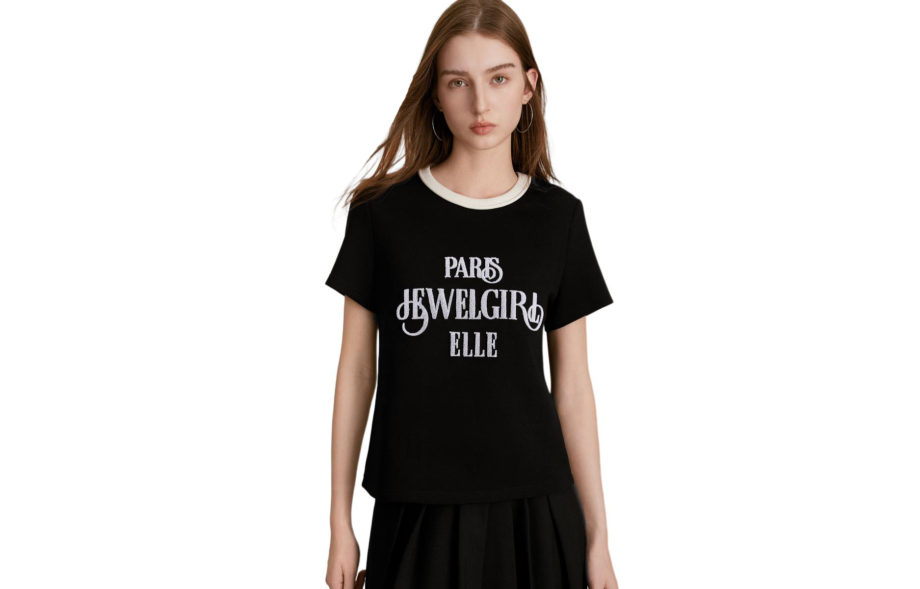 

Футболка женская с круглым вырезом, умеренный прямой крой ELLE, черный & белый