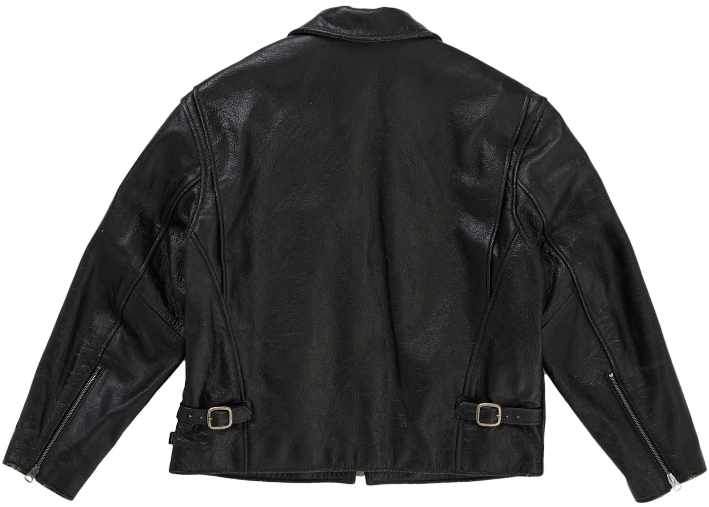 Мужской кожаный куртка с эффектом потертости Supreme Schott Distressed Leather Jacket, черный — фото 3