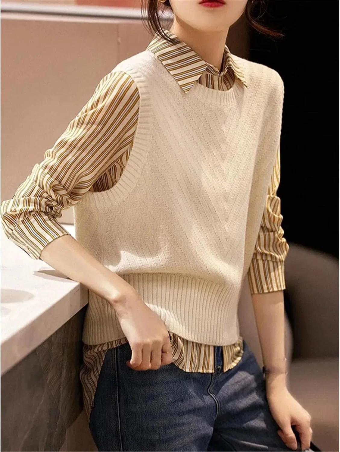 Женский жилет-свитер без рукавов, Merino Wool, белый — фото 3