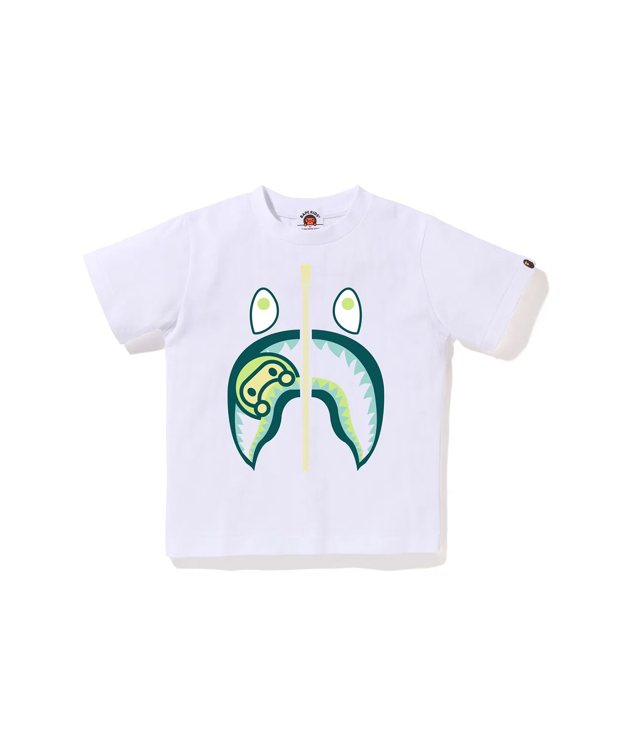 Детская футболка с принтом COLORS MILO SHARK A BATHING APE, Белый/Зеленый
