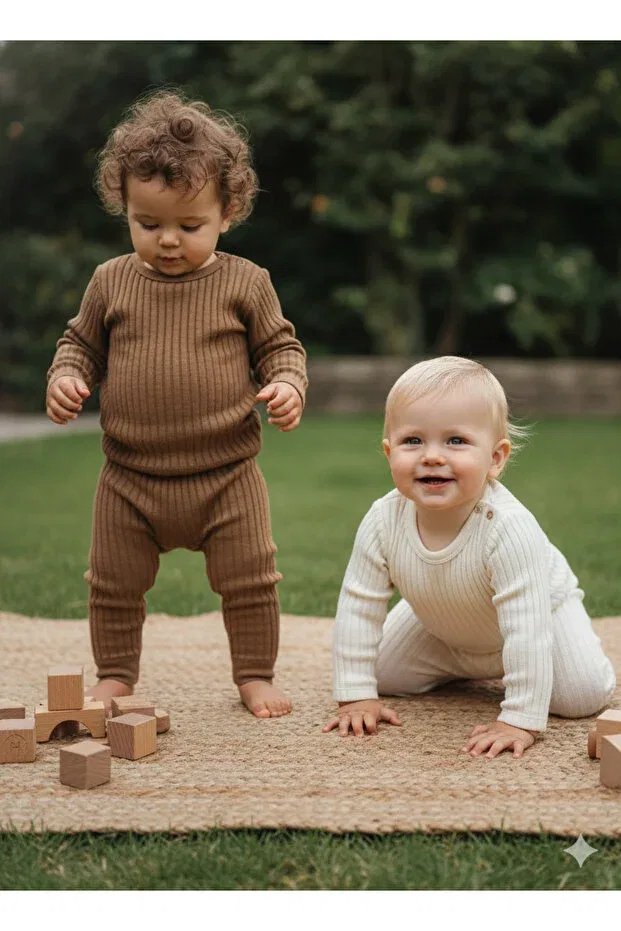 Детские леггинсы для девочек хлопковые Basics Nimini Kids, Coffee-Ecru — фото 4