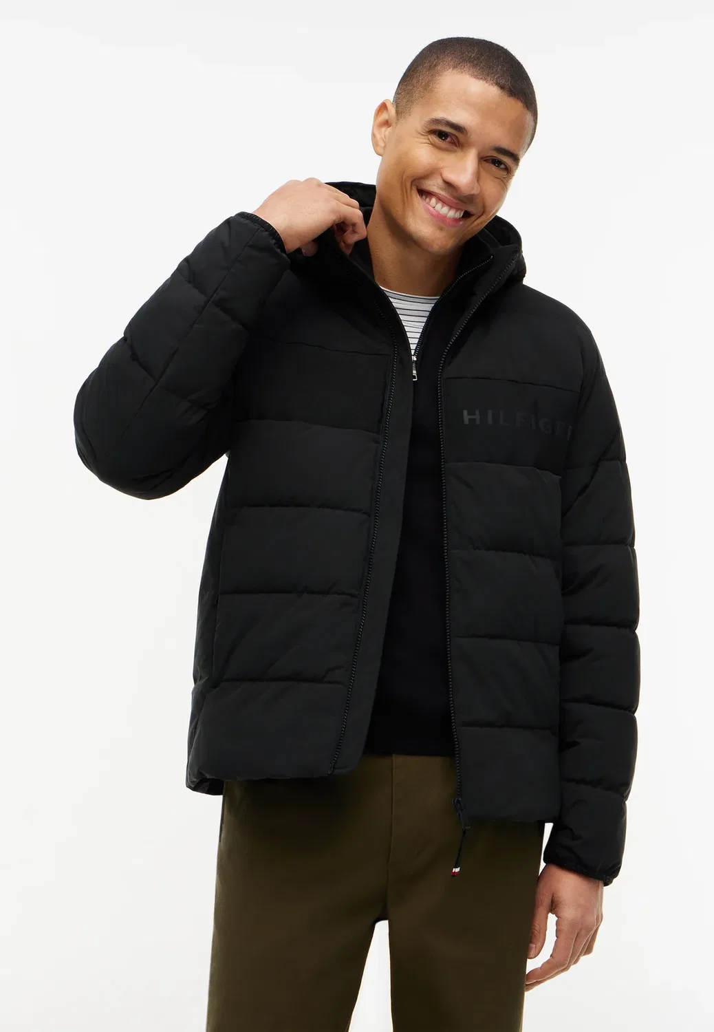Пуховик со съемным капюшоном, фирменная зимняя куртка Tommy Hilfiger, Black