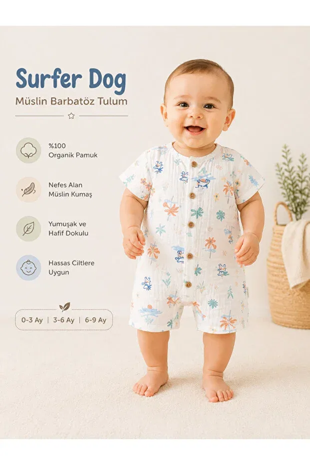 Детский комбинезон для мальчиков с принтом Surfer Dog Luvvera, Green — фото 2