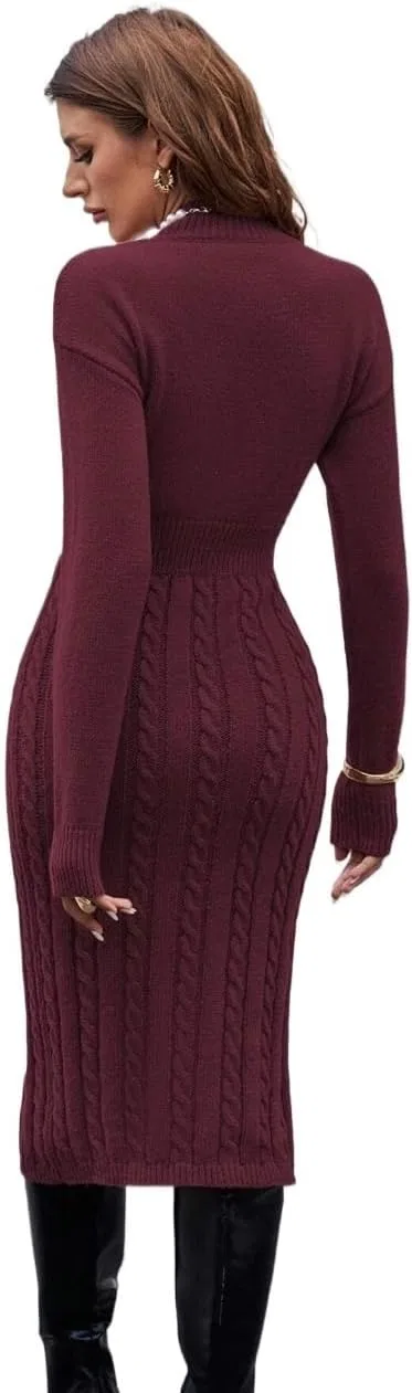 Женское платье миди с запахом Casual Long Sleeve, Burgundy — фото 2