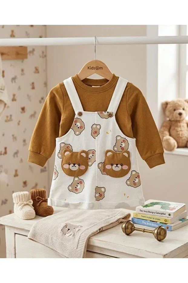 Детское платье из футера с принтом Basics Rüya Kids, Brown