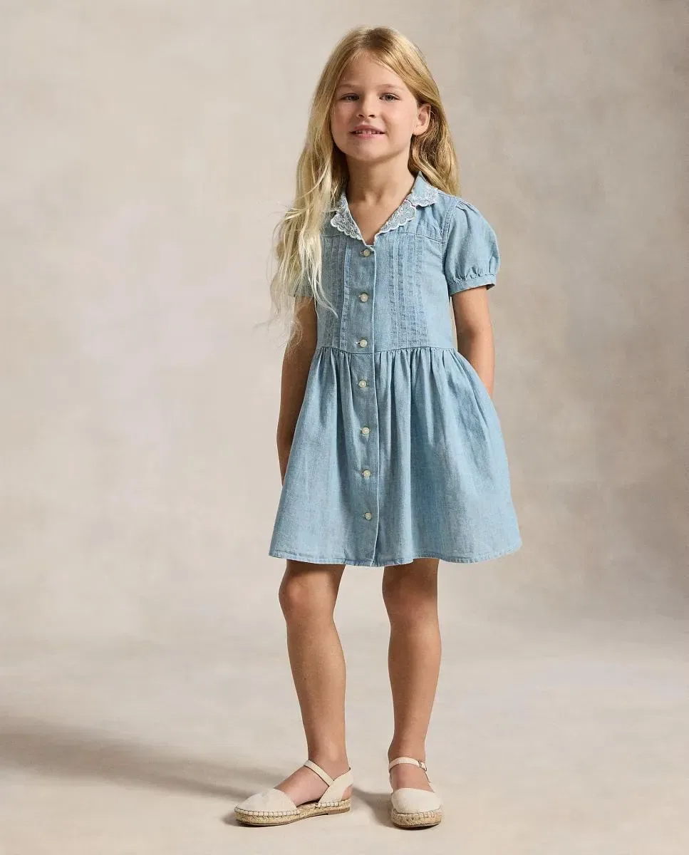 Детское платье для девочек хлопковое Polo Ralph Lauren, Azul Claro