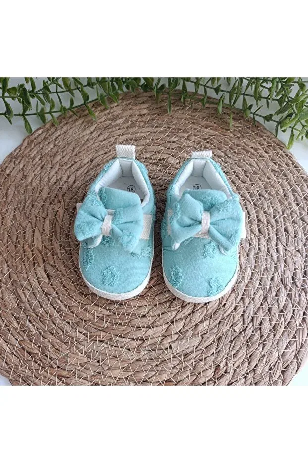 Детские пинетки для девочек с принтом 5204 flower & star pattern bow detailed baby girl first step booties shoes size 18-19 Leoncino, Green — фото 4